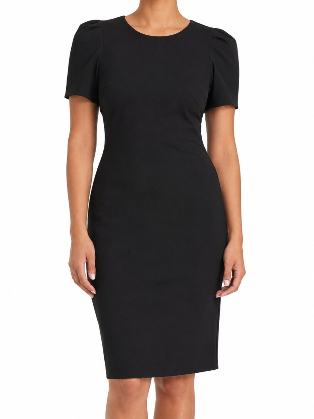 Calvin Klein Black Stretch Princess Seamed Sheath Dress Gold Zip | Est Size 10